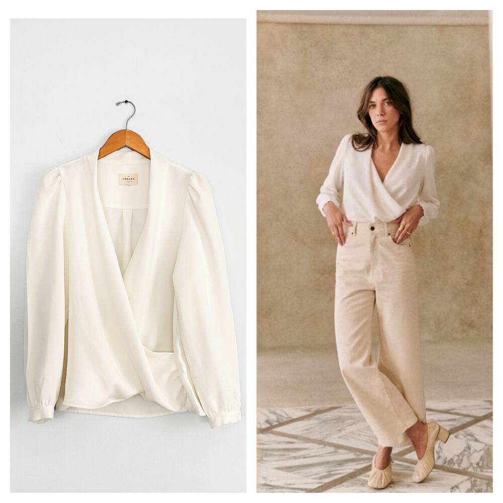 Sezane Cream Wrap Blouse